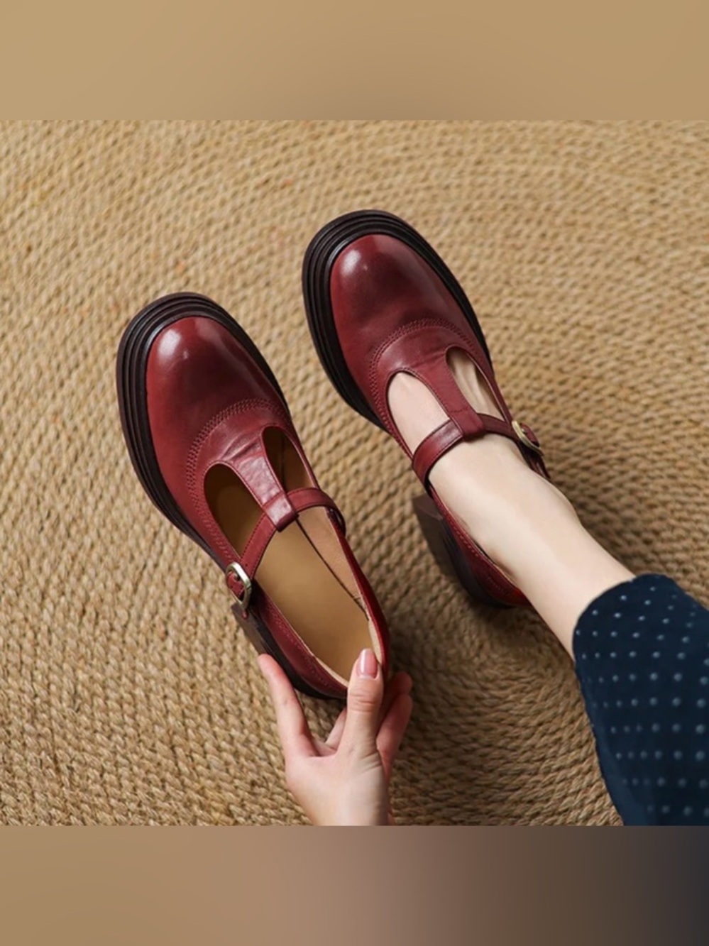 Elvana Classic Mary Jane Chunky Pumps in Red